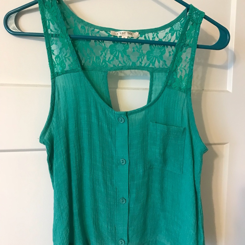 Green Button Down Tank